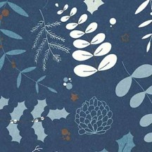 Dark Blue Holly Berries and Sprigs Christmas Print Paper ~ Tassotti Italy